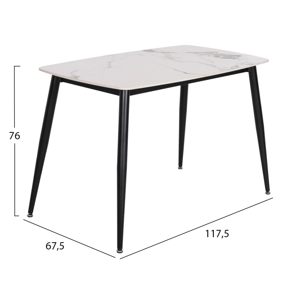 ΤΡΑΠΕΖΙ RAVEN HM9854.01 ΚΕΡΑΜΙΚΟ TOP ΜΑΤ ΛΕΥΚΟ ΜΑΡΜΑΡΟ-ΜΑΥΡΟ ΜΕΤΑΛΛΟ 120x70x73Υεκ.