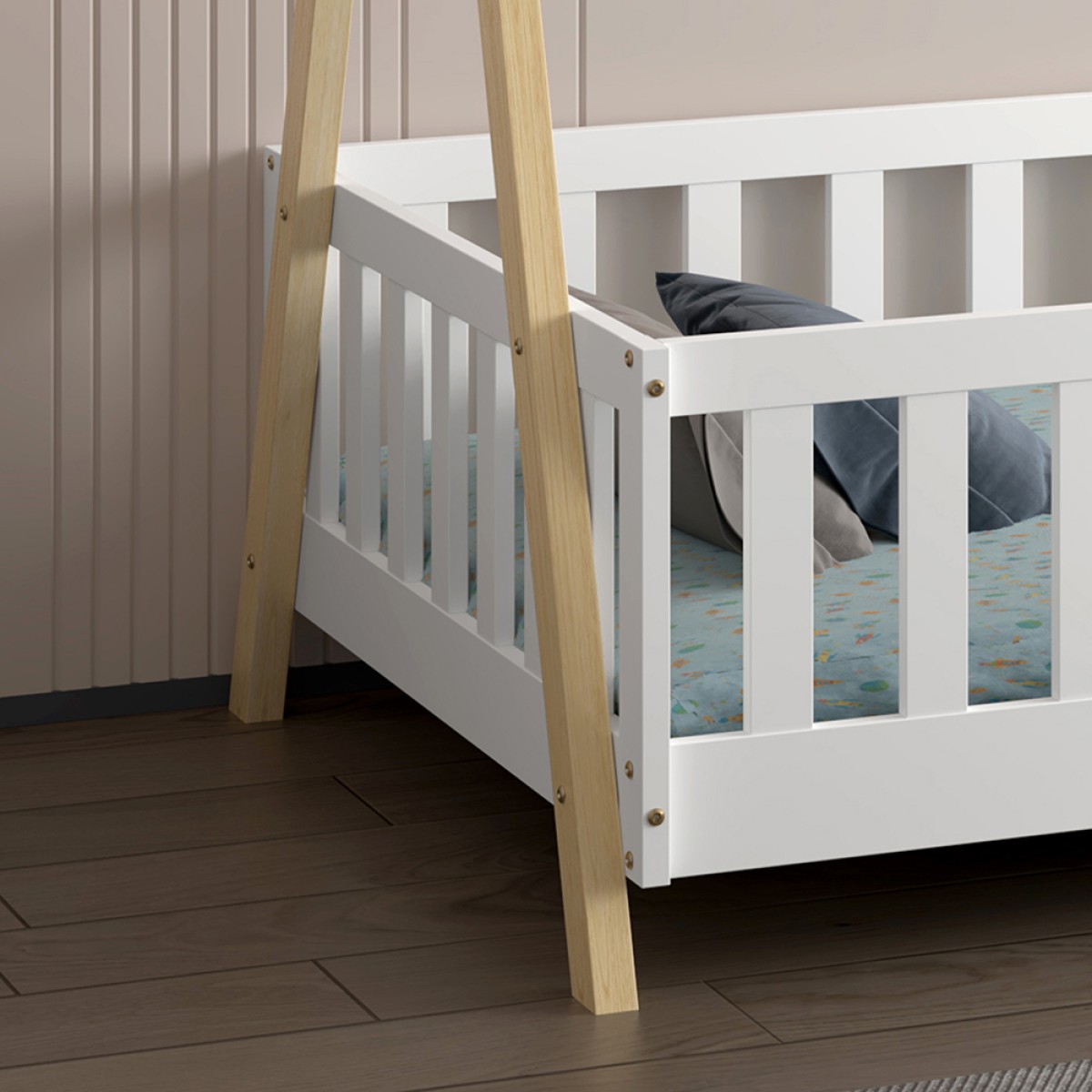 ΚΡΕΒΑΤΙ ΠΑΙΔΙΚΟ ΜΕ ΚΑΓΚΕΛΑ MUNK HM739.03 τ.MONTESSORI ΠΕΥΚΟ ΦΥΣΙΚΟ-ΛΕΥΚΟ--190x90εκ