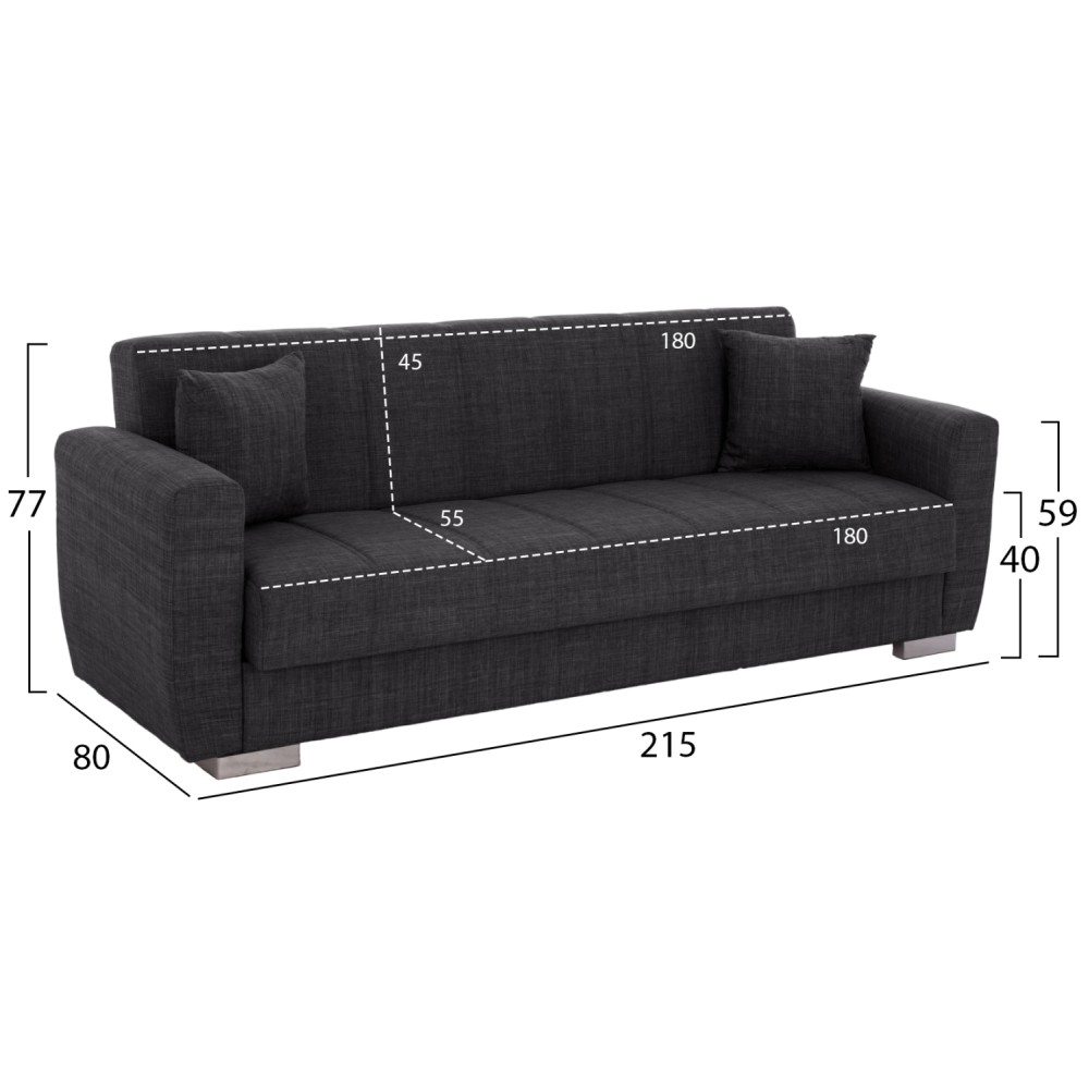 ΚΑΝΑΠΕΣ ΚΡΕΒΑΤΙ POLYA ΤΡΙΘΕΣΙΟΣ HM3240.03 ΓΚΡΙ 215x85x76Υ εκ.