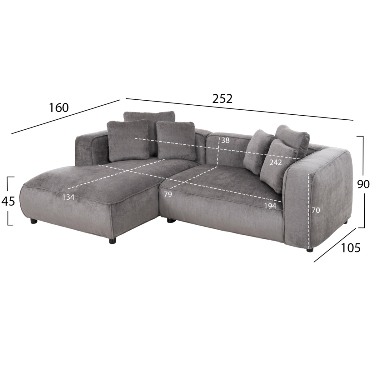 ΚΑΝΑΠΕΣ ΓΩΝΙΑ (ΑΡΙΣΤΕΡΗ) 3-ΘΕΣΙΟΣ GRACE HM3280.03L ΓΚΡΙ ΥΦΑΣΜΑ 252x160x70-90Υεκ ΚΑΝΑΠΕΣ ΓΩΝΙΑ (ΑΡΙΣΤΕΡΗ) 3-ΘΕΣΙΟΣ GRACE HM3280.03L ΓΚΡΙ ΥΦΑΣΜΑ 252x160x70-90Υεκ