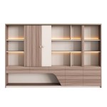 ΒΙΒΛΙΟΘΗΚΗ ΣΕΙΡΑ SUPERON HM2141 ΜΕΛΑΜΙΝΗ ΜΠΕΖ & ΦΥΣΙΚΟ--LED ΦΩΤΙΣΜΟΣ 300x40x200Υεκ