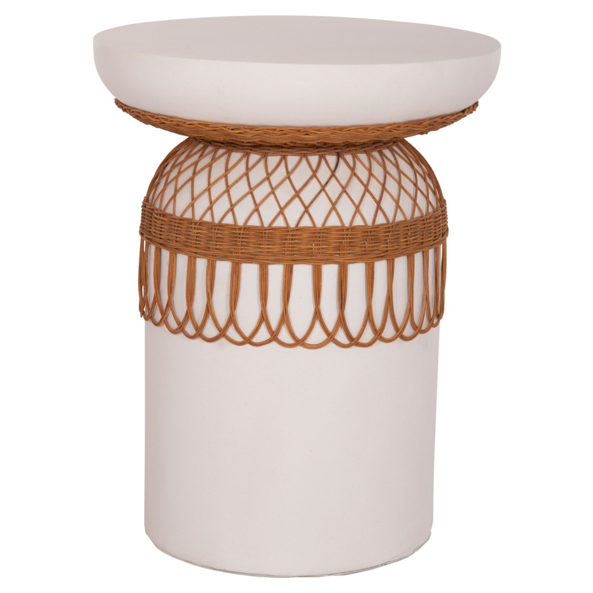 ΒΟΗΘΗΤΙΚΟ ΤΡΑΠΕΖΙ PRILEP HM18159.02 FIBER CEMENT ΛΕΥΚΟ & RATTAN--Φ60x76,5Υεκ