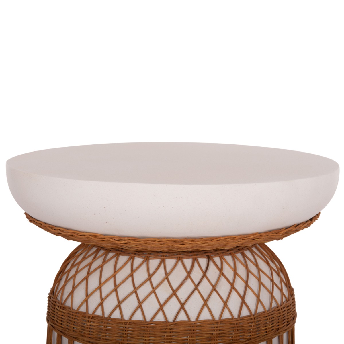 ΒΟΗΘΗΤΙΚΟ ΤΡΑΠΕΖΙ PRILEP HM18159.02 FIBER CEMENT ΛΕΥΚΟ & RATTAN--Φ60x76,5Υεκ