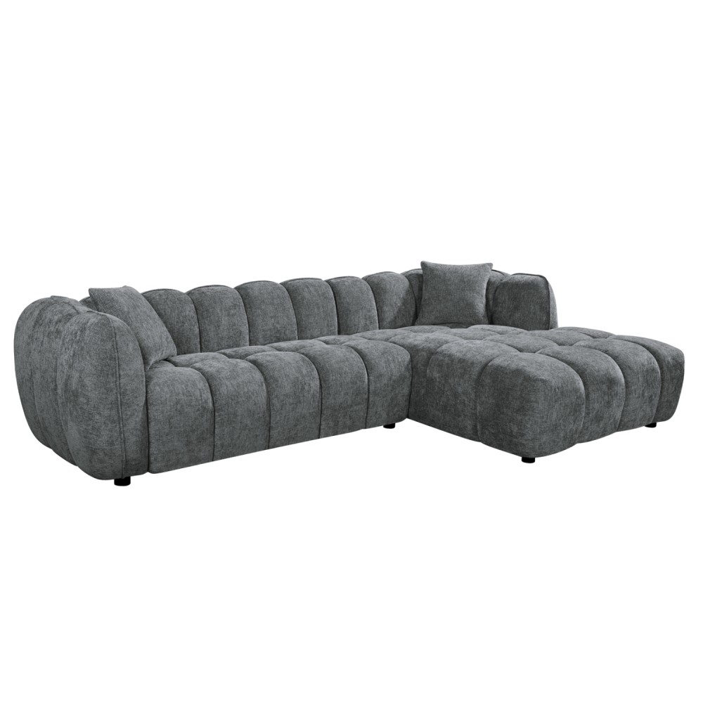 ΚΑΝΑΠΕΣ ΓΩΝΙΑ (ΔΕΞΙΑ) LYKKE HM3326.01R ΓΚΡΙ ΥΦΑΣΜΑ 280x89-165(η γωνία)x70Υεκ