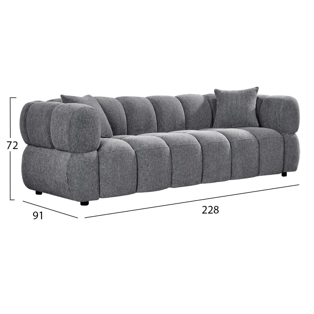 ΚΑΝΑΠΕΣ 3-ΘΕΣΙΟΣ NORIKA HM3331.01 ΓΚΡΙ ΥΦΑΣΜΑ 220x88x85Υεκ.