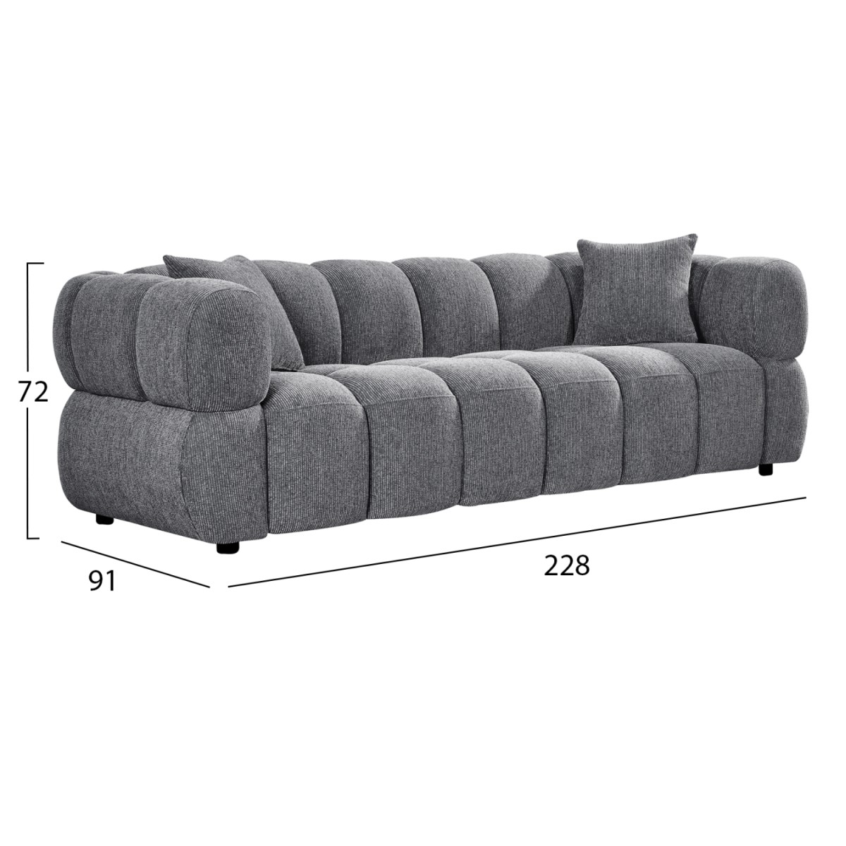 ΚΑΝΑΠΕΣ 3-ΘΕΣΙΟΣ NORIKA HM3331.01 ΓΚΡΙ ΥΦΑΣΜΑ 220x88x85Υεκ.