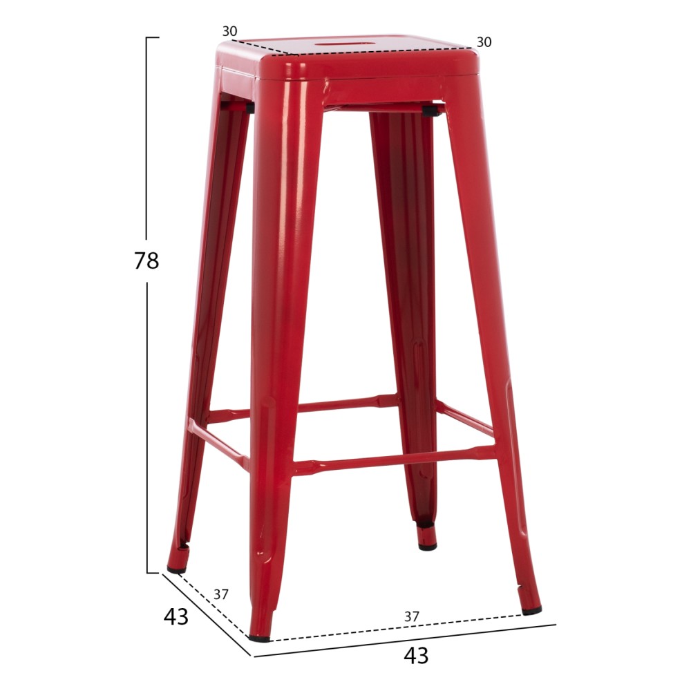 ΣΚΑΜΠΟ BAR ΜΕΤΑΛΛΙΚΟ MELITA ΣΕ ΚΟΚΚΙΝΟ HM8642.04 43x43x78Y εκ.