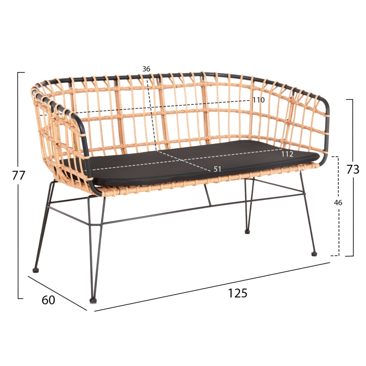 ΠΑΓΚΑΚΙ ΔΙΘΕΣΙΟ ALLEGRA HM5692.11 P.E.RATTAN ΜΠΕΖ-ΜΑΥΡΟΣ ΜΕΤΑΛ.ΣΚΕΛΕΤΟΣ 125x60x77Υεκ ΠΑΓΚΑΚΙ ΔΙΘΕΣΙΟ ALLEGRA HM5692.11 P.E.RATTAN ΜΠΕΖ-ΜΑΥΡΟΣ ΜΕΤΑΛ.ΣΚΕΛΕΤΟΣ 125x60x77Υεκ