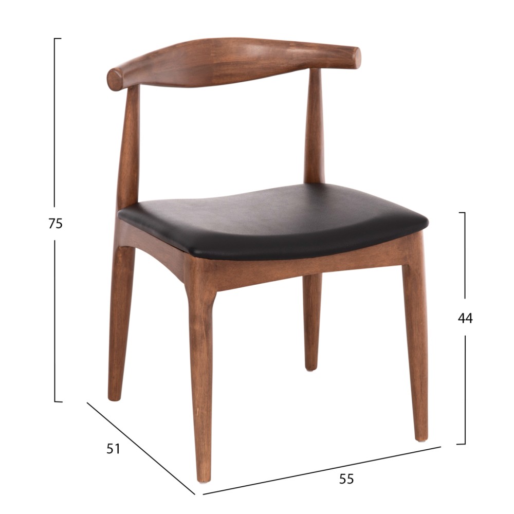 KΑΡΕΚΛΑ ΤΡΑΠΕΖΑΡΙΑΣ ALOR HM9947.03 RUBBERWOOD ΚΑΡΥΔΙ-ΜΑΥΡΟ PU 55x51x75Υεκ