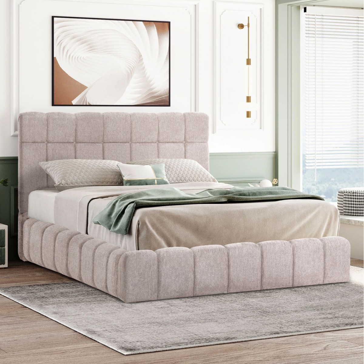 ΚΡΕΒΑΤΙ RAMON ΜΕ ΑΠΟΘ. ΧΩΡΟ HM720.10 ΥΦΑΣΜΑ TEDDY ΜΠΕΖ-ΓΙΑ ΣΤΡΩΜΑ 160x200εκ