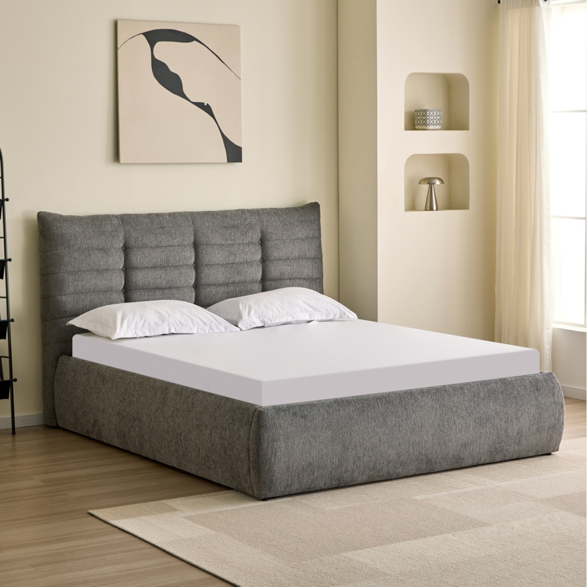 ΚΡΕΒΑΤΙ ΔΙΠΛΟ SANDRA HM732.01 ΓΚΡΙ ΥΦΑΣΜΑ & ΑΠΟΘΗΚΕΥΤΙΚΟΣ ΧΩΡΟΣ ΓΙΑ ΣΤΡΩΜΑ 160x200εκ