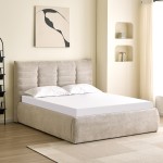 ΚΡΕΒΑΤΙ ΔΙΠΛΟ SANDRA HM732.03 ΜΠΕΖ ΥΦΑΣΜΑ & ΑΠΟΘΗΚΕΥΤΙΚΟΣ ΧΩΡΟΣ ΓΙΑ  ΣΤΡΩΜΑ 160x200εκ