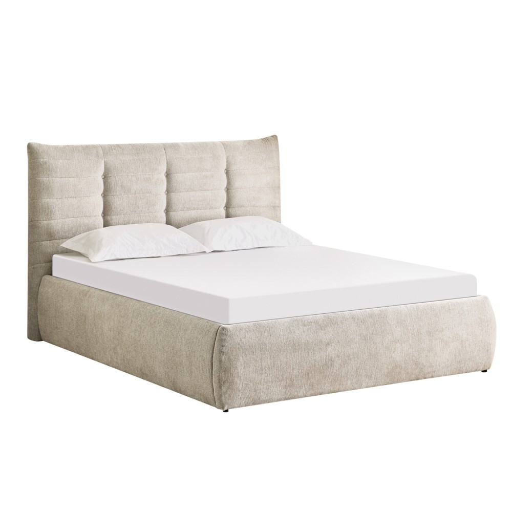 ΚΡΕΒΑΤΙ ΔΙΠΛΟ SANDRA HM732.03 ΜΠΕΖ ΥΦΑΣΜΑ & ΑΠΟΘΗΚΕΥΤΙΚΟΣ ΧΩΡΟΣ ΓΙΑ  ΣΤΡΩΜΑ 160x200εκ