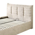 ΚΡΕΒΑΤΙ ΔΙΠΛΟ SANDRA HM732.03 ΜΠΕΖ ΥΦΑΣΜΑ & ΑΠΟΘΗΚΕΥΤΙΚΟΣ ΧΩΡΟΣ ΓΙΑ  ΣΤΡΩΜΑ 160x200εκ