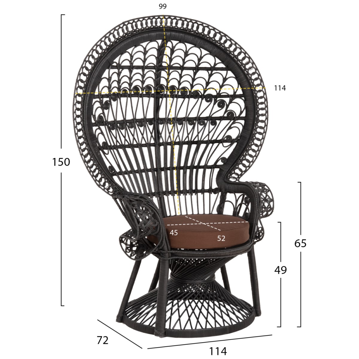 ΠΟΛΥΘΡΟΝΑ ROYAL PEACOCK HM9342.03 RATTAN ΜΑΥΡΟ-ΜΑΞΙΛΑΡΙ ΚΑΦΕ 114x72x150Yεκ. ΠΟΛΥΘΡΟΝΑ ROYAL PEACOCK HM9342.03 RATTAN ΜΑΥΡΟ-ΜΑΞΙΛΑΡΙ ΚΑΦΕ 114x72x150Yεκ.