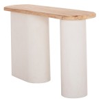 ΚΟΝΣΟΛΑ ΣΕΙΡΑ SANTORINI HM18338 ΤΟΠ ΞΥΛΟ ΕΛΑΤΟΥ-ΒΑΣΗ ΥΠΟΛΕΥΚΟ MDF 150x35x82Υεκ.