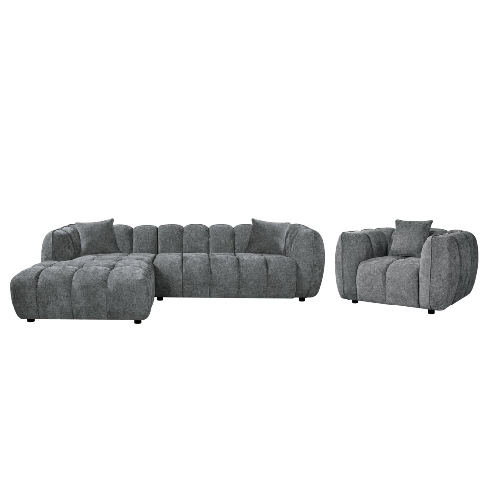 ΣΕΤ ΚΑΝΑΠΕΣ ΓΩΝΙΑ (ΑΡΙΣΤΕΡΗ)-ΠΟΛΥΘΡΟΝΑ LOUNGE LYKKE HM10820.01L ΓΚΡΙ ΥΦΑΣΜΑ
