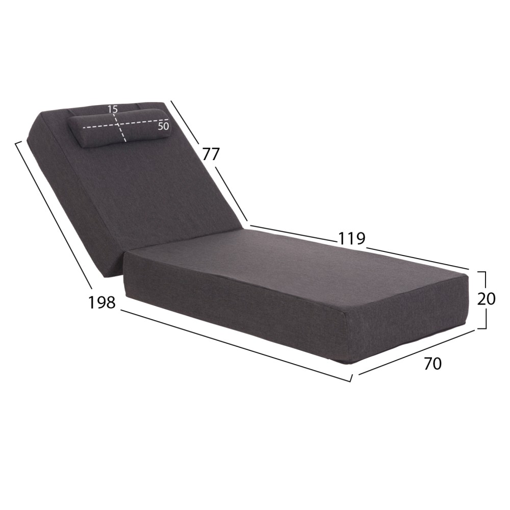 ΜΑΞΙΛΑΡΙ ΞΑΠΛΩΣΤΡΑΣ KIHEI HM21094.03 OLEFIN ΣΚΟΥΡΟ ΓΚΡΙ ΜΕ FOAM 198x70x20Υεκ