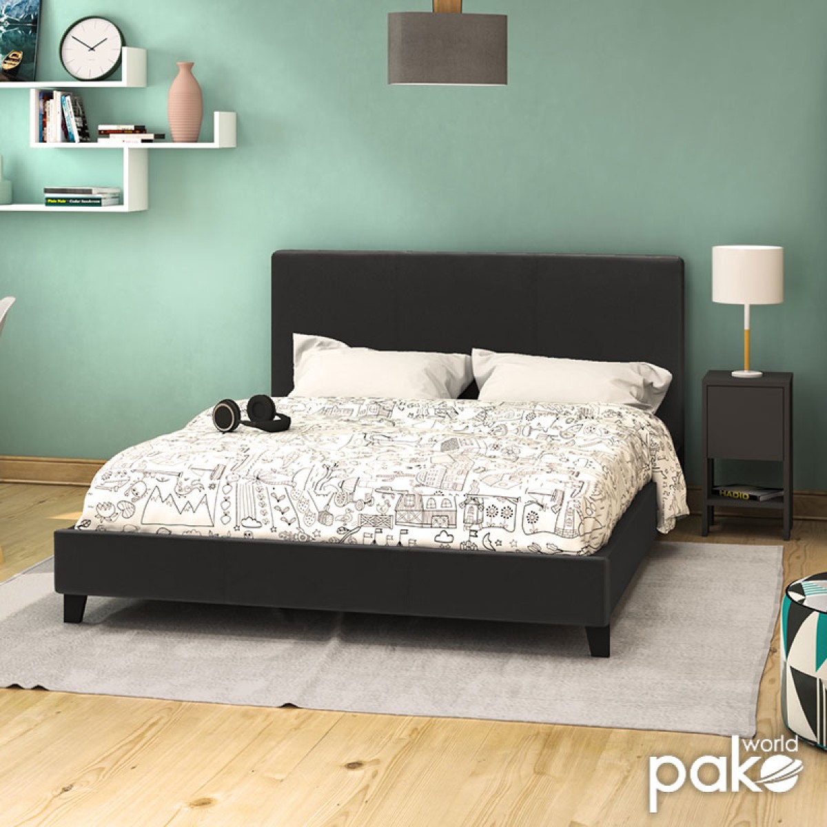 Κρεβάτι Nevil pakoworld 150x200 PU χρώμα μαύρο ματ Κρεβάτι Nevil pakoworld 150x200 PU χρώμα μαύρο ματ