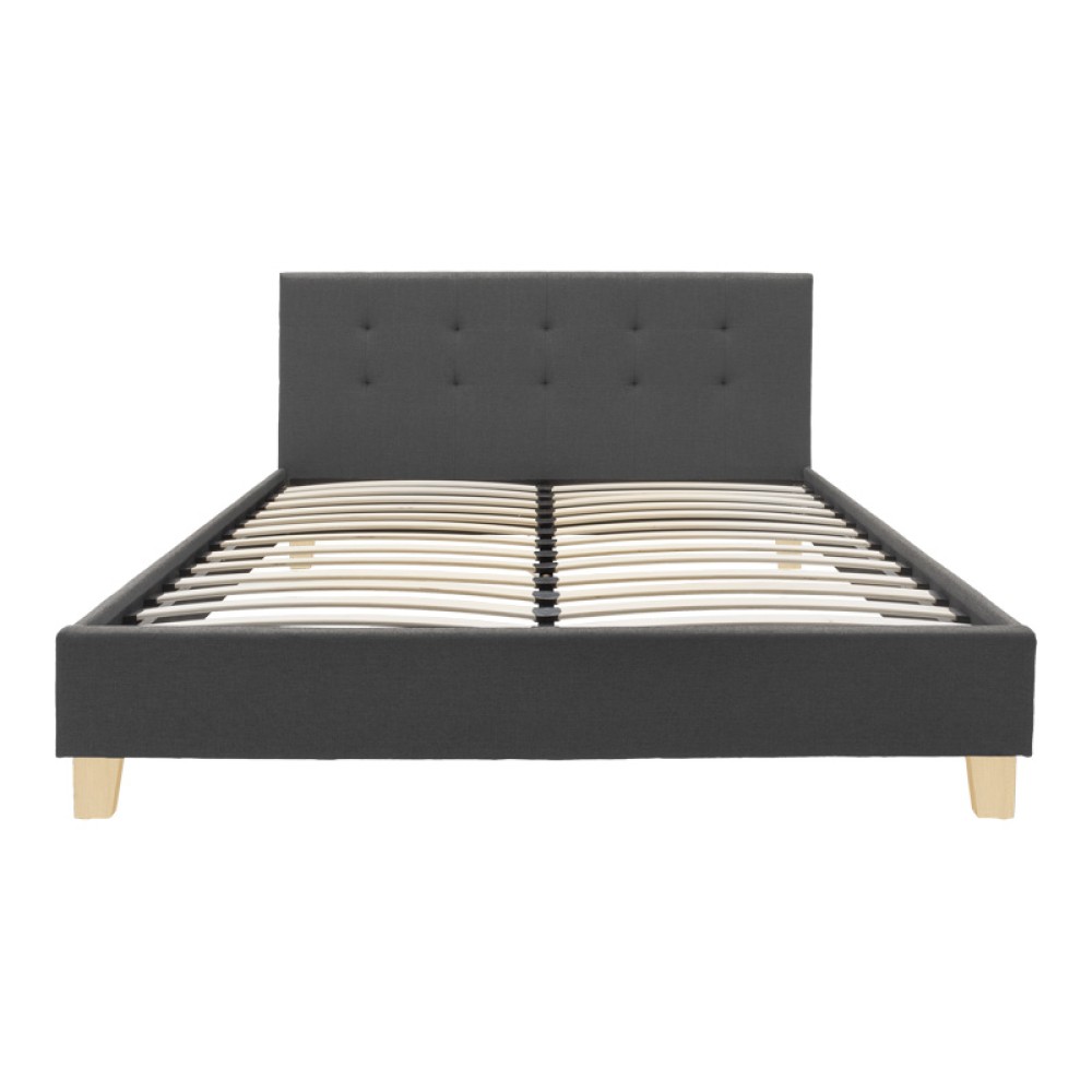 Κρεβάτι Mago pakoworld ύφασμα σε ανθρακί απόχρωση με ξύλινο πόδι 160x200εκ