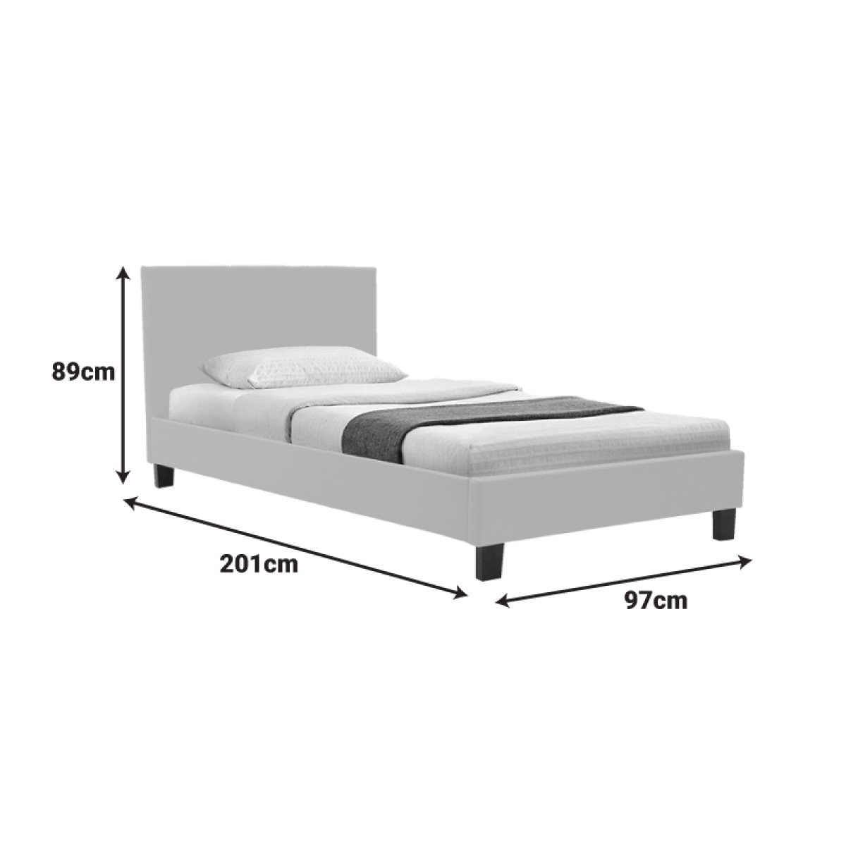 Κρεβάτι Nevil pakoworld ύφασμα εκρού με ξύλινο μαύρο πόδι 90x190εκ