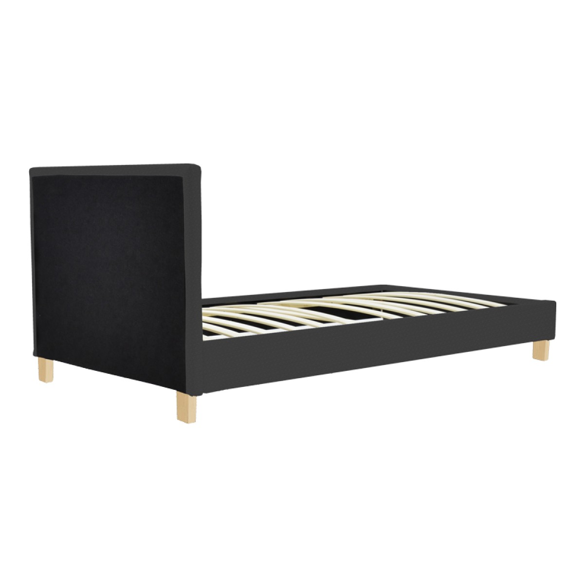 Κρεβάτι Nevil pakoworld ύφασμα ανθρακί με ξύλινο πόδι σε φυσική απόχρωση 90x190εκ