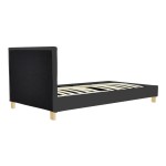 Κρεβάτι Nevil pakoworld ύφασμα ανθρακί με ξύλινο πόδι σε φυσική απόχρωση 100x200εκ