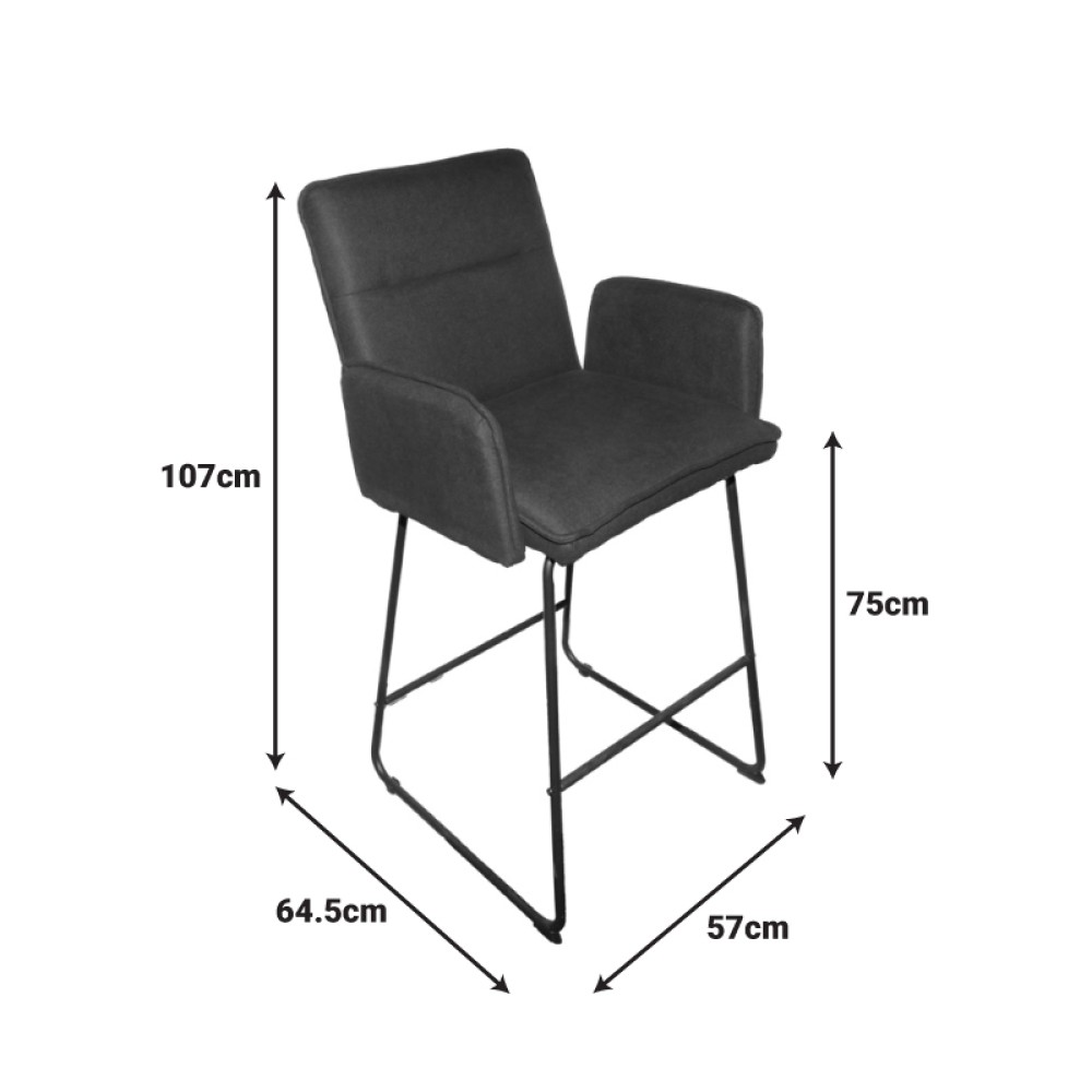 Σκαμπό μπαρ Essential pakoworld ύφασμα χακί-πόδι μαύρο μεταλλικό 57x64.5x107εκ