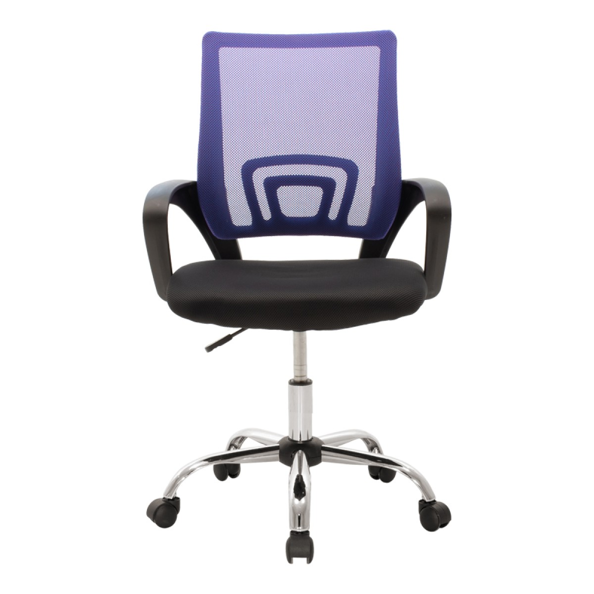 Καρέκλα γραφείου Berto II pakoworld με ανάκλιση ύφασμα mesh σε μπλε-μαύρη απόχρωση και βάση χρωμίου 60x48x85-95εκ