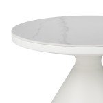 Τραπέζι σαλονιού Coozlin Inart sintered stone σε απόχρωση λευκό μαρμάρου με λευκό μέταλλο Φ70x40εκ