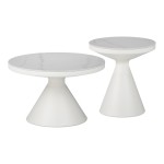 Βοηθητικά τραπέζια Coozlin Inart sintered stone σε απόχρωση λευκό μαρμάρου με λευκό μέταλλο