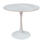 Tραπέζι Balou pakoworld sintered stone σε λευκή απόχρωση με όψη μαρμάρου-βάση λευκό μέταλλο Φ120x73εκ