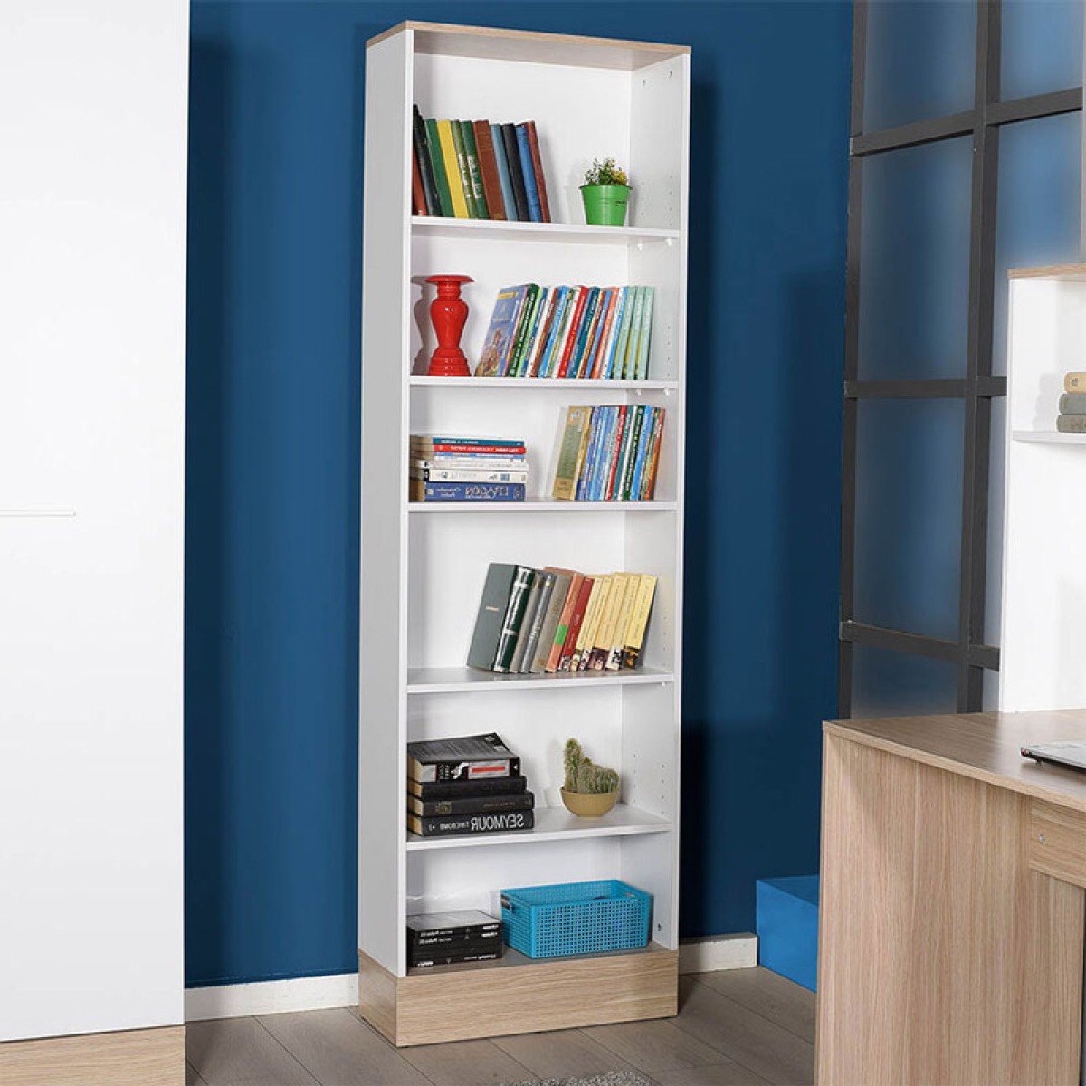 Βιβλιοθήκη Bator pakoworld σε λευκό- oak χρώμα 60x26x197εκ Βιβλιοθήκη Bator pakoworld σε λευκό- oak χρώμα 60x26x197εκ