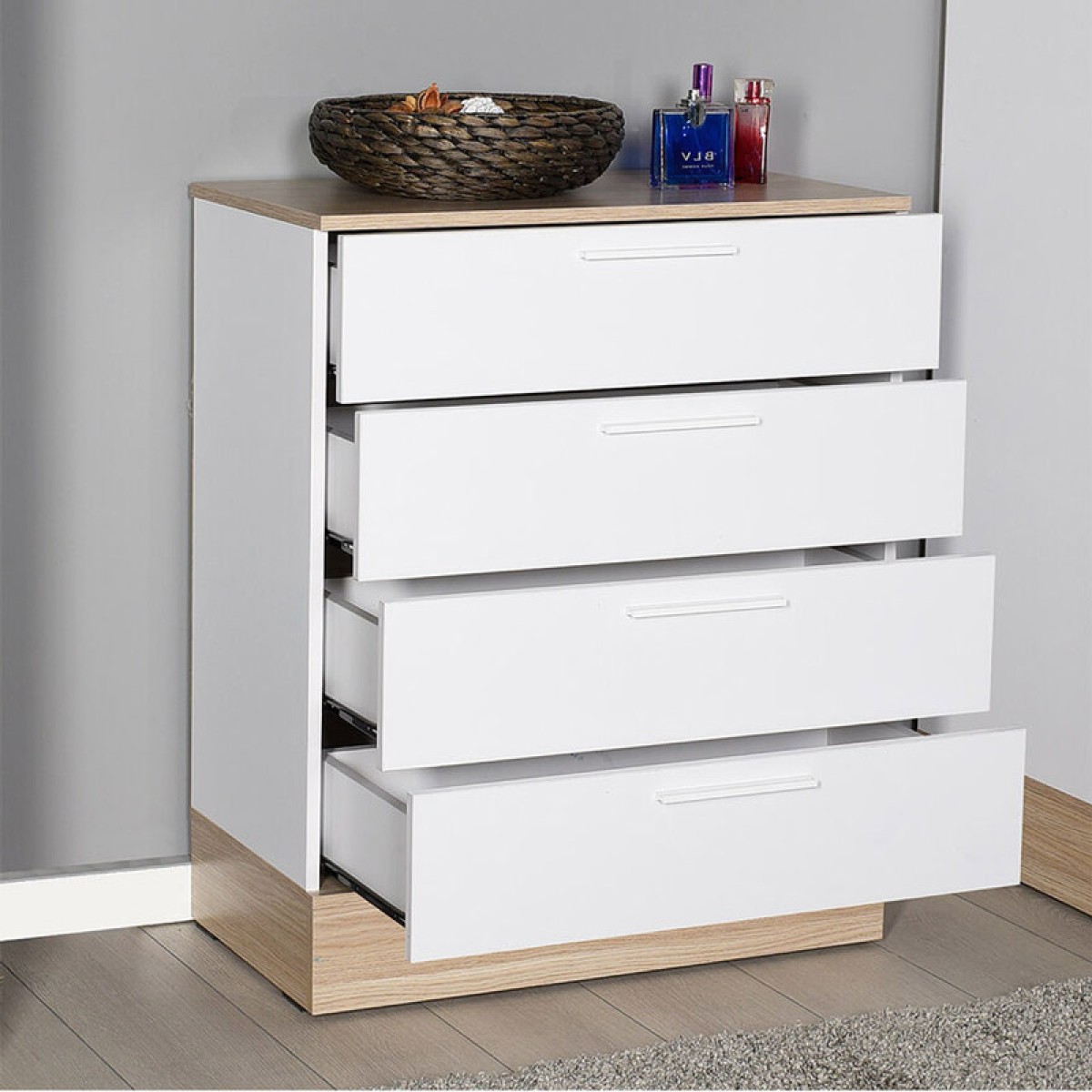 Συρταριέρα Pelita pakoworld σε λευκή-oak απόχρωση 72x40x88εκ Συρταριέρα Pelita pakoworld σε λευκή-oak απόχρωση 72x40x88εκ