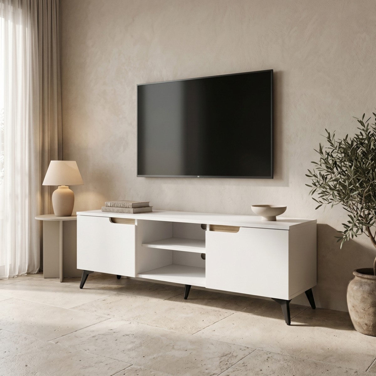 Έπιπλο τηλεόρασης Kemvio pakoworld  sonoma-λευκό 150x38x44εκ