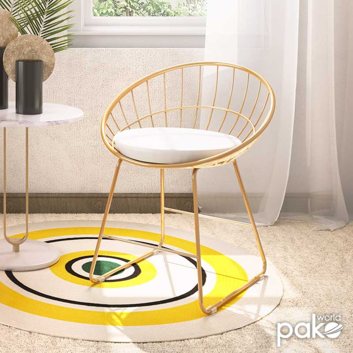 Καρέκλα Seth pakoworld μέταλλο χρυσό-μαξιλάρι PVC λευκό Καρέκλα Seth pakoworld μέταλλο χρυσό-μαξιλάρι PVC λευκό
