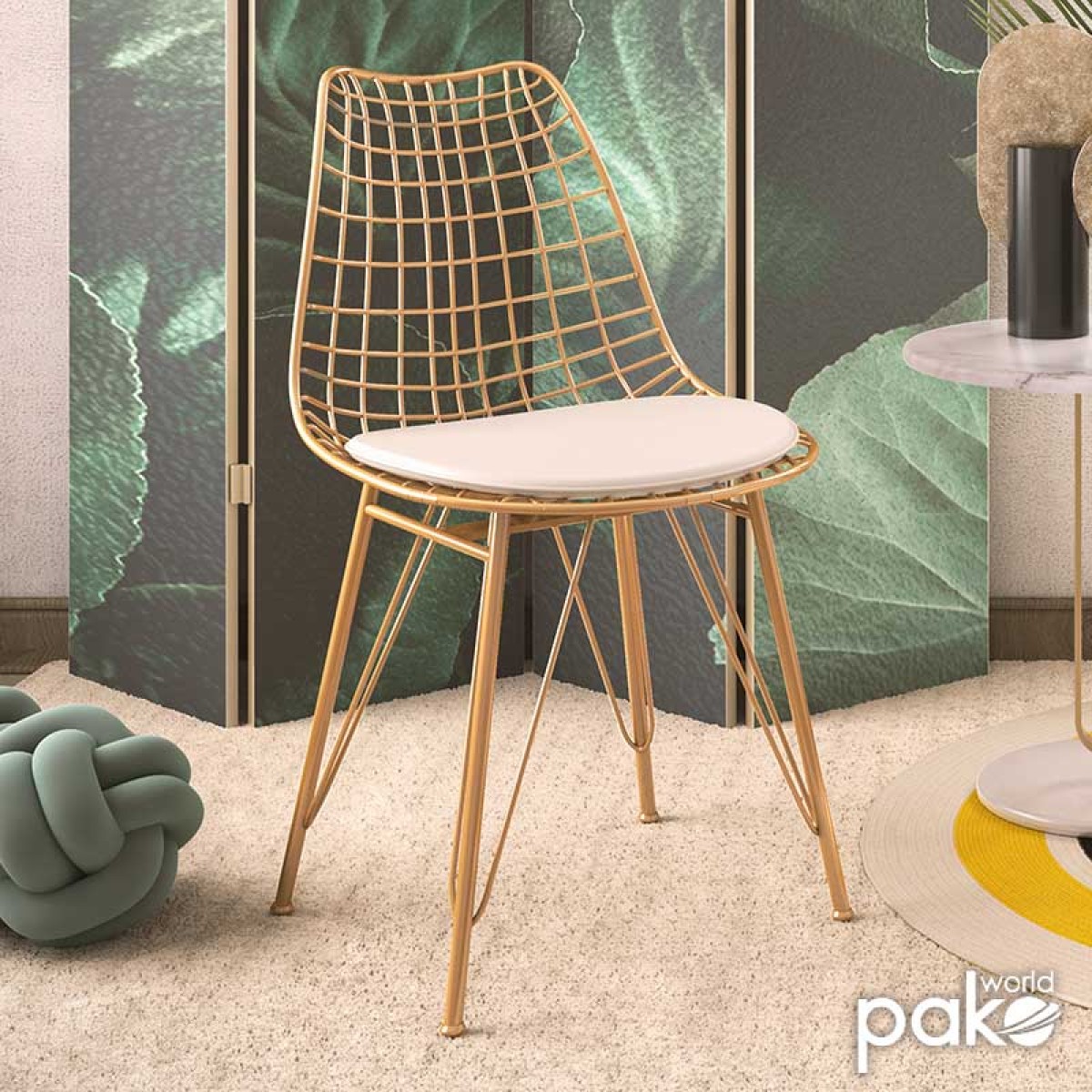 Καρέκλα Taj pakoworld μέταλλο χρυσό-μαξιλάρι PVC λευκό Καρέκλα Taj pakoworld μέταλλο χρυσό-μαξιλάρι PVC λευκό