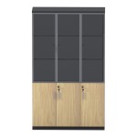 Ντουλάπα γραφείου με γυάλινες πόρτες Lotus pakoworld χρώμα φυσικό - ανθρακί 120x40x200εκ