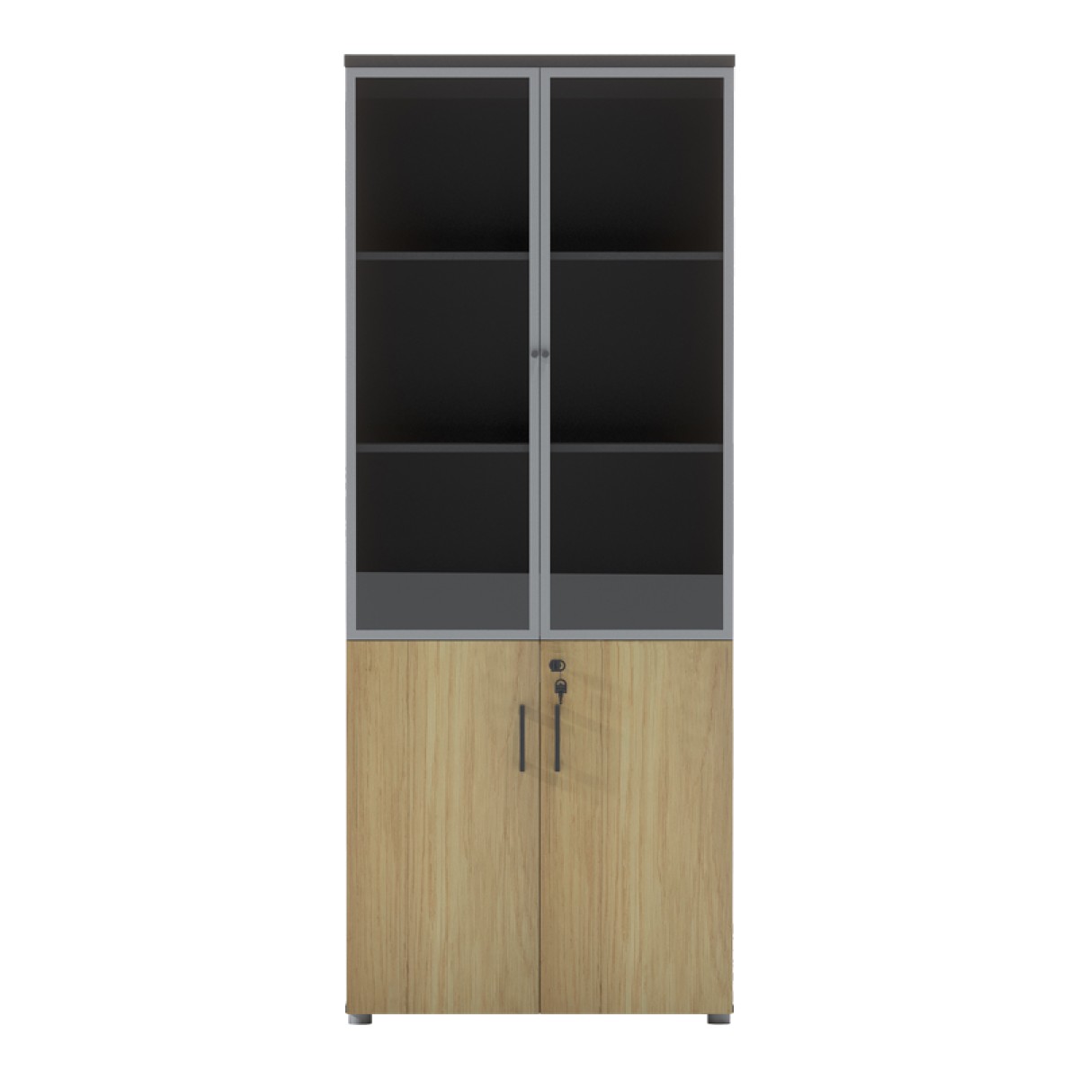 Ντουλάπα γραφείου επαγγελματική με γυάλινες πόρτες Lotus pakoworld σε φυσική-ανθρακί απόχρωση 80x40x200εκ