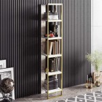 Βιβλιοθήκη Marble pakoworld χρώμα λευκό μαρμάρου-χρυσό 32x31,5x178,5εκ Βιβλιοθήκη Marble pakoworld χρώμα λευκό μαρμάρου-χρυσό 32x31,5x178,5εκ