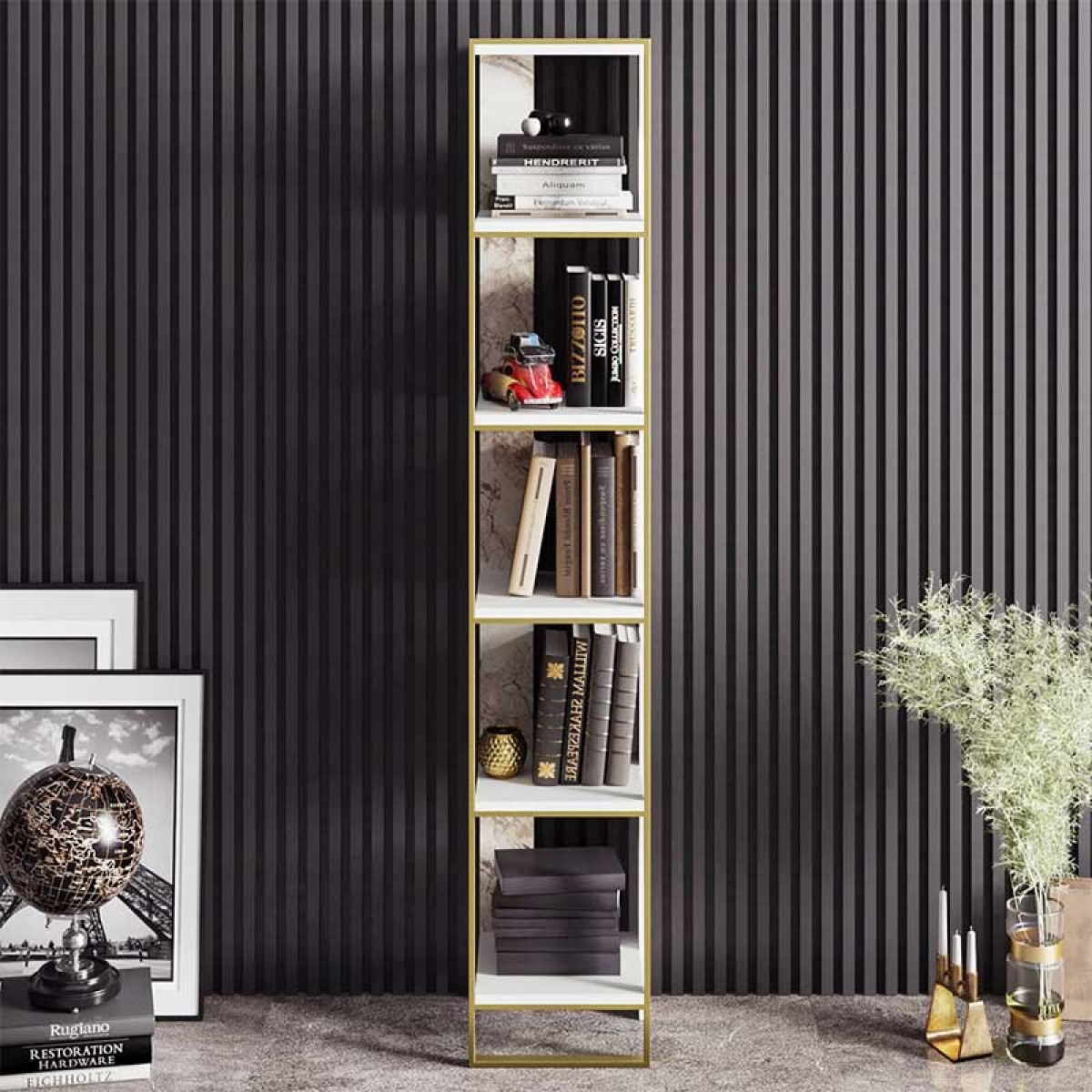 Βιβλιοθήκη Marble pakoworld χρώμα λευκό μαρμάρου-χρυσό 32x31,5x178,5εκ Βιβλιοθήκη Marble pakoworld χρώμα λευκό μαρμάρου-χρυσό 32x31,5x178,5εκ