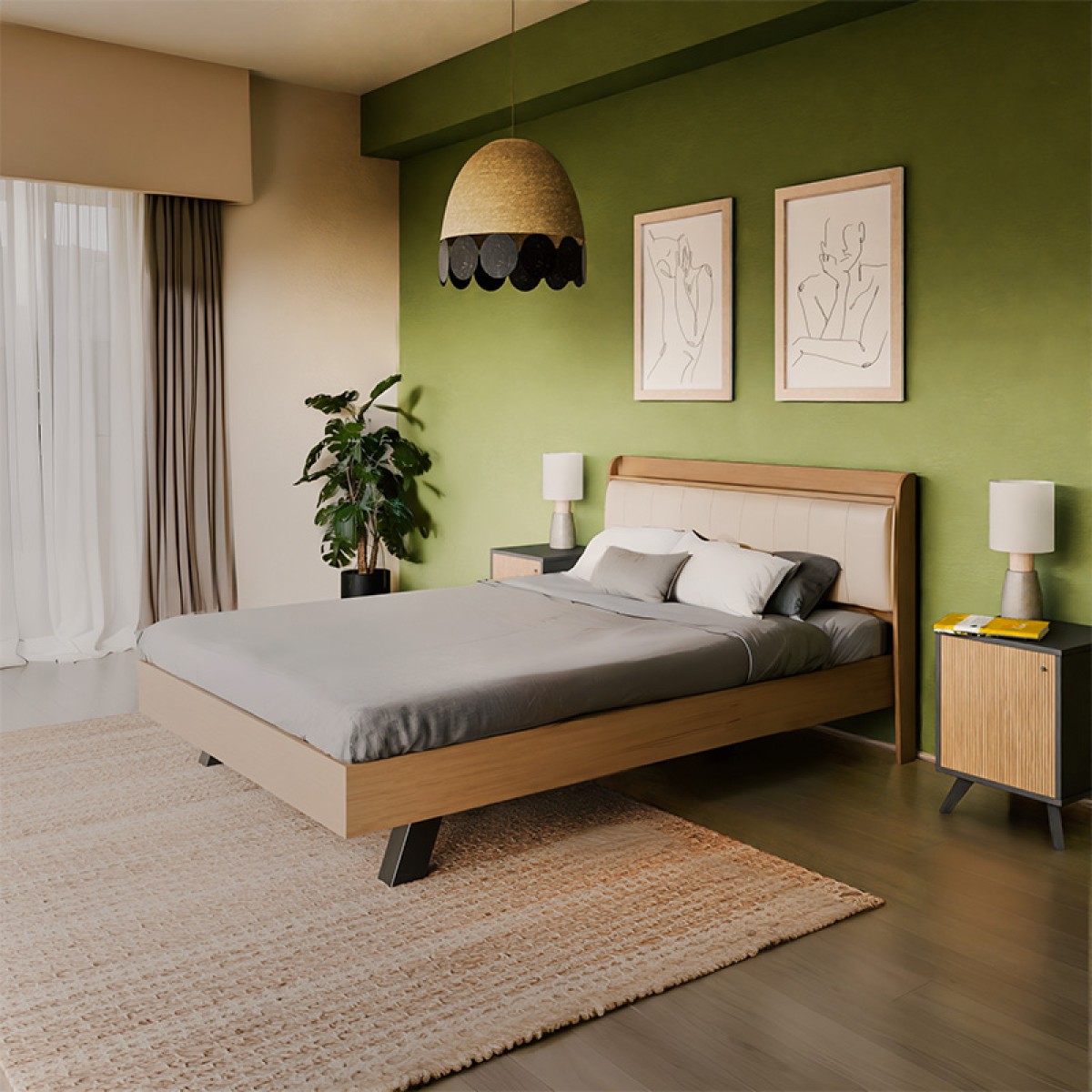 Κρεβάτι Frankly pakoworld oak-λευκό pu 150x200εκ Κρεβάτι Frankly pakoworld oak-λευκό pu 150x200εκ