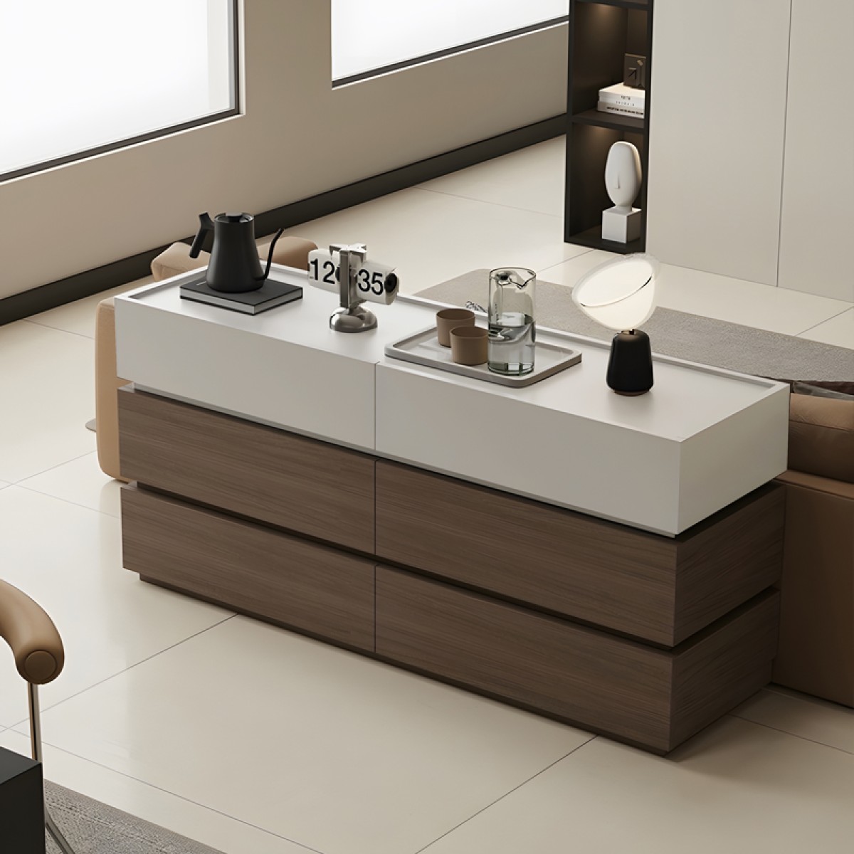 Συρταριέρα Sonlen pakoworld mdf σε καρυδί-μπεζ απόχρωση 120x40x72εκ Συρταριέρα Sonlen pakoworld mdf σε καρυδί-μπεζ απόχρωση 120x40x72εκ
