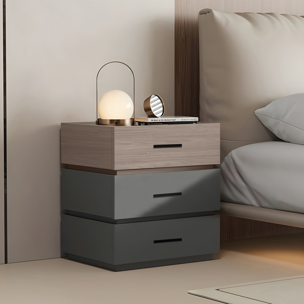 Κομοδίνο Sonlen pakoworld mdf σε sonoma-ανθρακί απόχρωση 60x40x66εκ Κομοδίνο Sonlen pakoworld mdf σε sonoma-ανθρακί απόχρωση 60x40x66εκ