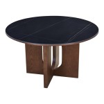 Τραπέζι Merge pakoworld sintered stone-mdf σε μαύρο μαρμάρου με καρυδί βάση Φ130x75εκ