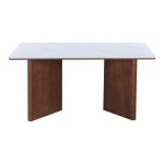 Τραπέζι Versy pakoworld sintered stone-mdf σε λευκό μαρμάρου με καρυδί βάση 160x90x75εκ