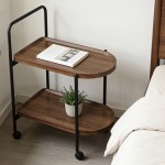 Βοηθητικό τραπέζι Whelea pakoworld τροχήλατο mdf-μέταλλο καρυδί-μαύρο 40x60x69εκ