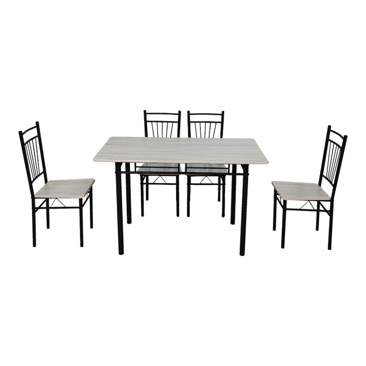 Τραπεζαρία Roza pakoworld σετ 5τμχ mdf sonoma με μεταλλικό μαύρο πόδι 110x60x75εκ