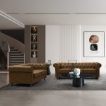 Kαναπές τριθέσιος τ. Chesterfield  pakoworld pu σε αντικέ καφέ απόχρωση 203x84x67εκ