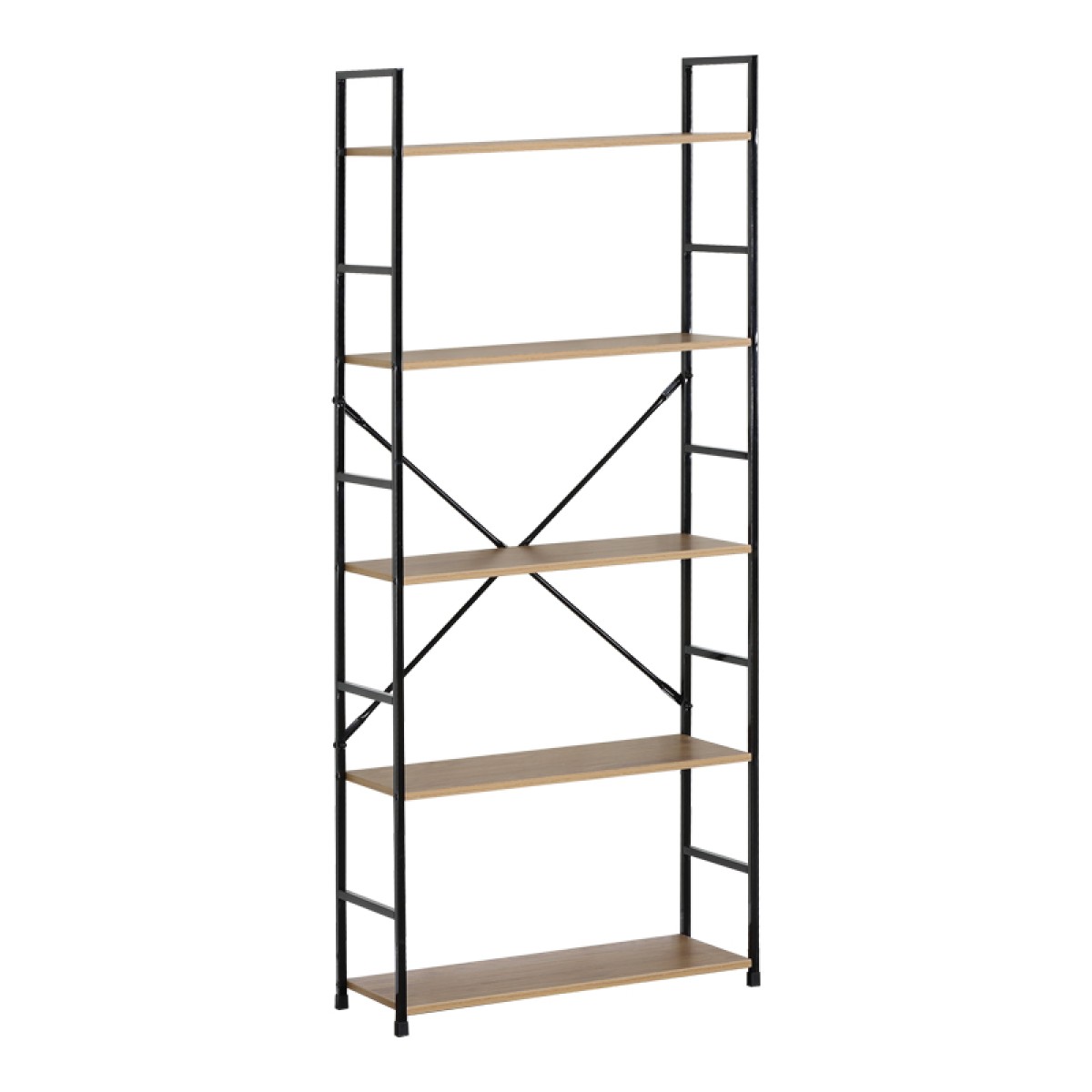 Βιβλιοθήκη Manlo pakoworld oak με μαύρο μέταλλο 58.6x23.5x144εκ